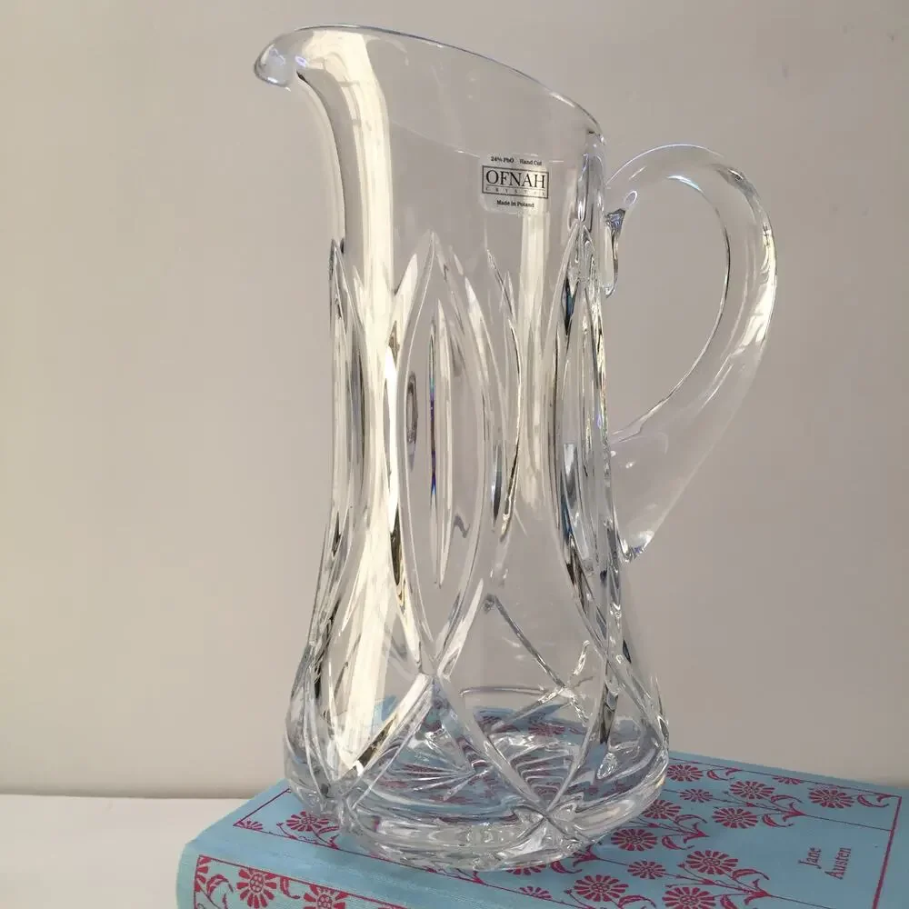 Vintage Ofnah Poland Lead Crystal Cut Glass Pitcher